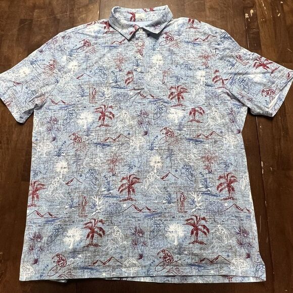 Johnny-O Hangin' Out Blue Graphic Wipeout Short Sleeve Polo Stretch Men's Size L - Picture 2 of 10